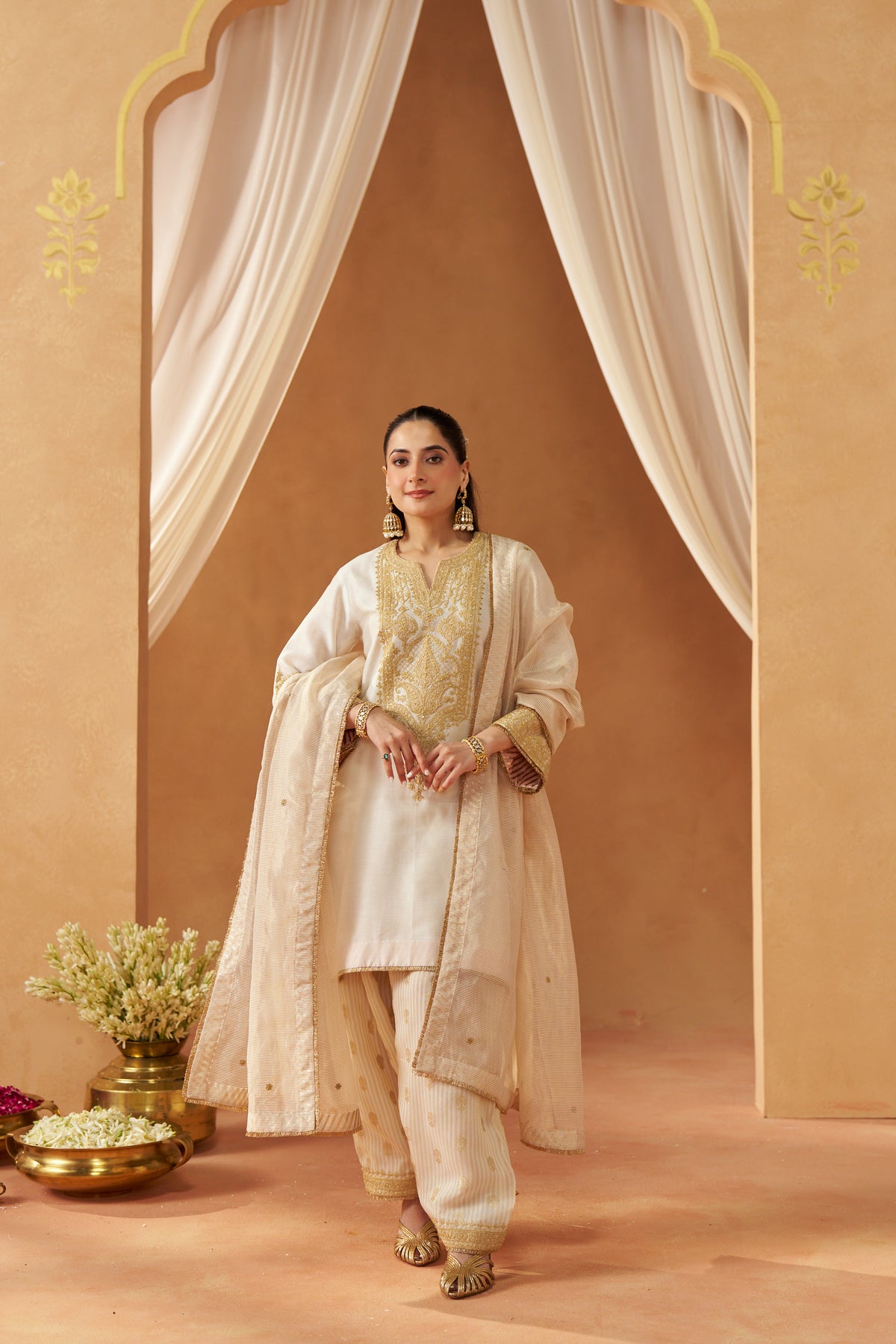ADEELA DAISY IVORY KURTA WITH SALWAR AND DUPATTA