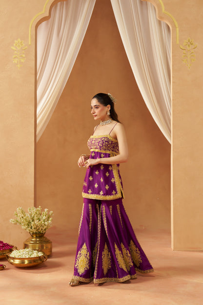 NAJMA DEEP PURPLE KURTA WITH GARARA AND DUPATTA