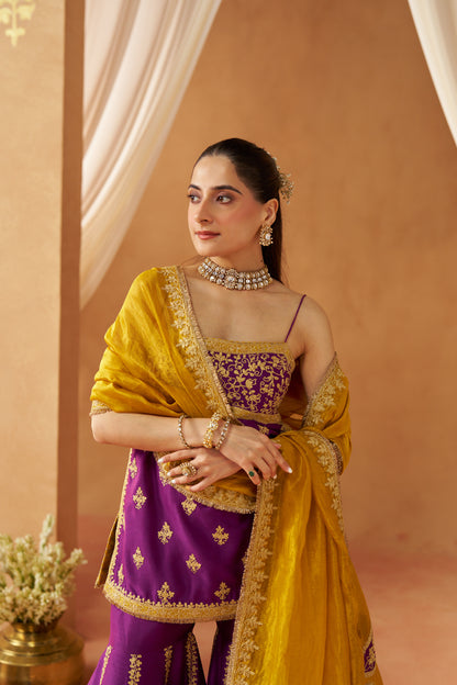 NAJMA DEEP PURPLE KURTA WITH GARARA AND DUPATTA
