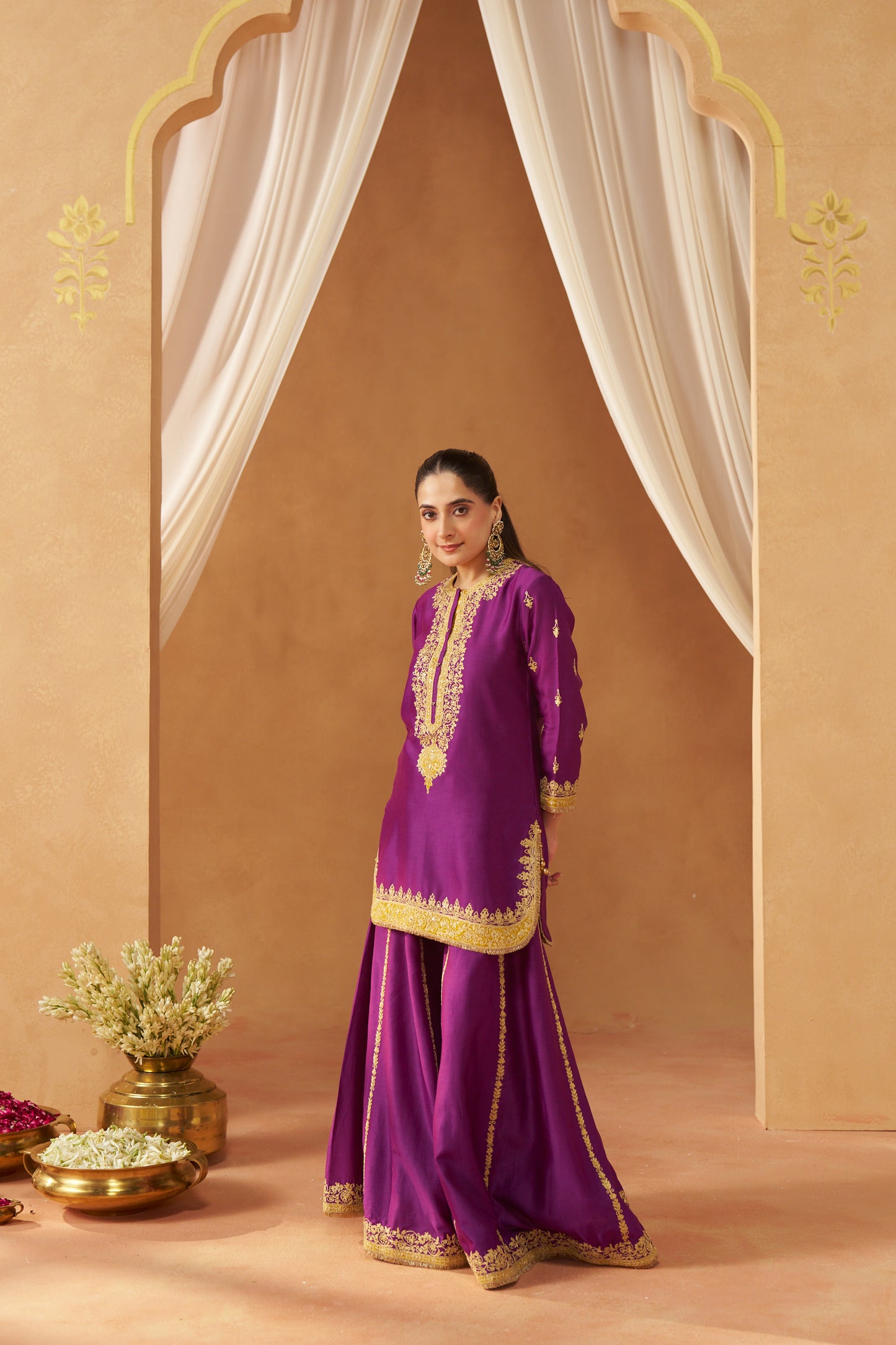FADIYA DEEP PURPLE KURTA WITH SHARARA AND DUPATTA