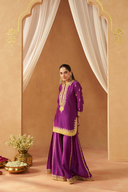 FADIYA DEEP PURPLE KURTA WITH SHARARA AND DUPATTA