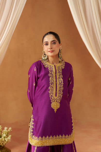 FADIYA DEEP PURPLE KURTA WITH SHARARA AND DUPATTA