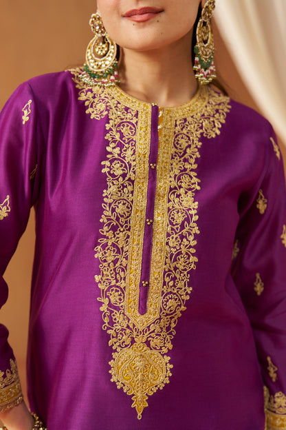 FADIYA DEEP PURPLE KURTA WITH SHARARA AND DUPATTA