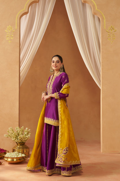 FADIYA DEEP PURPLE KURTA WITH SHARARA AND DUPATTA