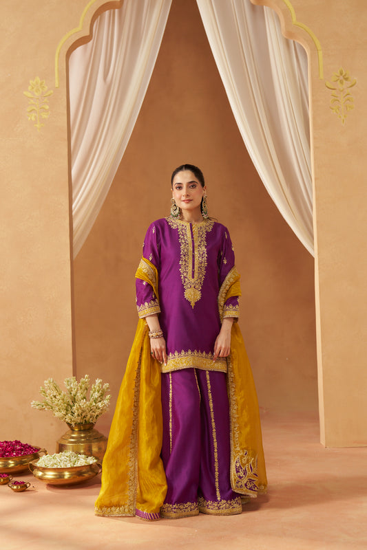 FADIYA DEEP PURPLE KURTA WITH SHARARA AND DUPATTA