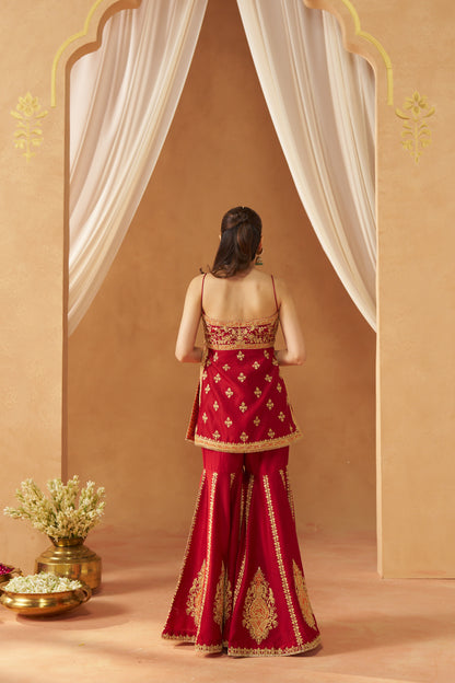 NAJMA DEEP RED KURTA WITH GARARA AND DUPATTA
