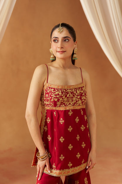 NAJMA DEEP RED KURTA WITH GARARA AND DUPATTA