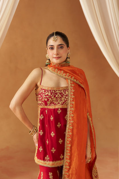 NAJMA DEEP RED KURTA WITH GARARA AND DUPATTA