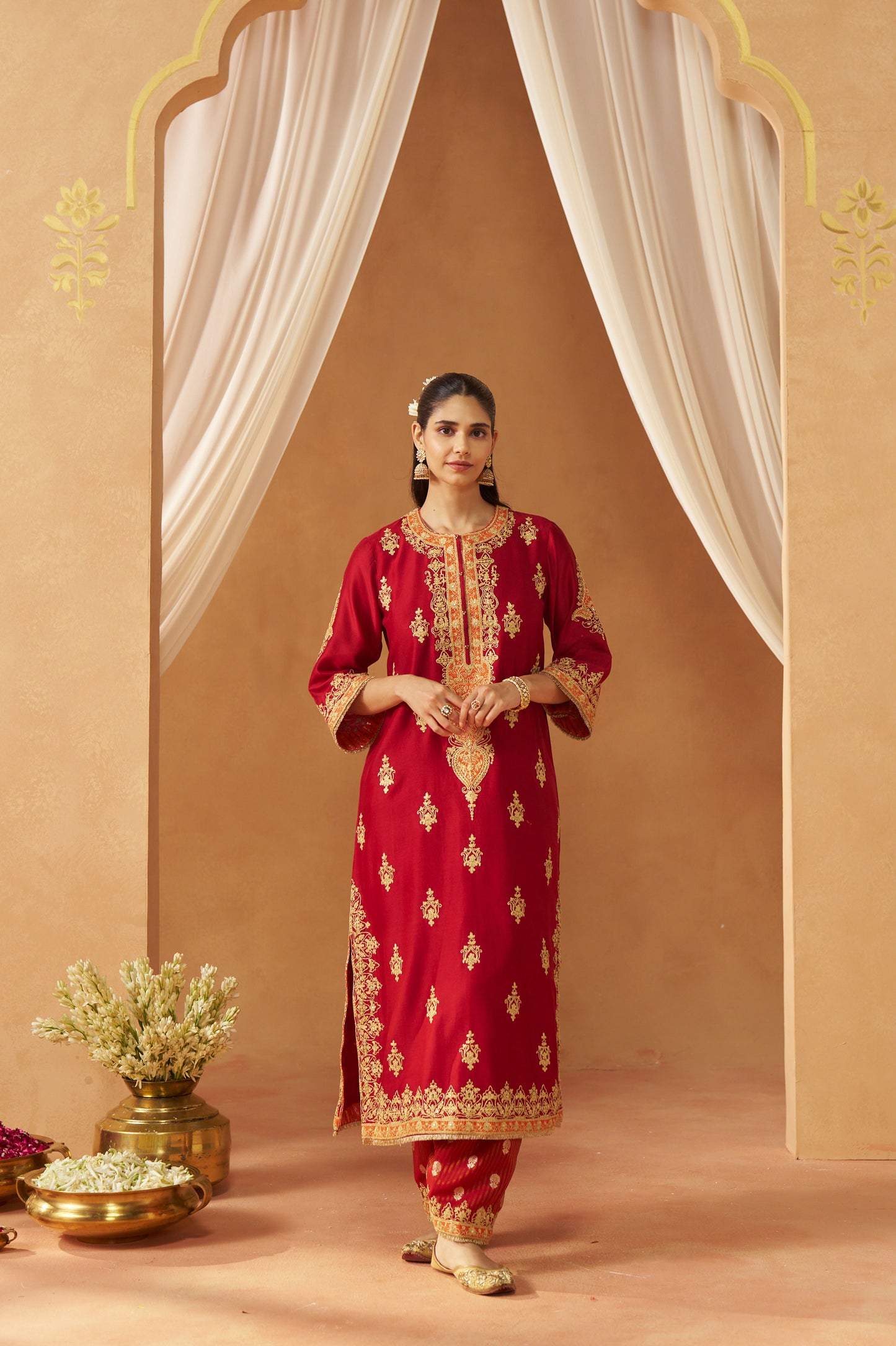 MUBINA DEEP RED KURTA WITH SALWAR AND DUPATTA