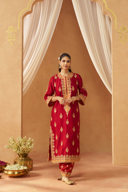 MUBINA DEEP RED KURTA WITH SALWAR AND DUPATTA