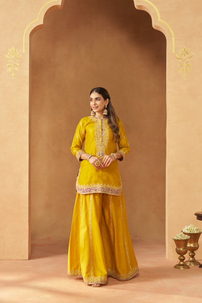 FADIYA MUSTARD KURTA WITH SHARARA AND DUPATTA