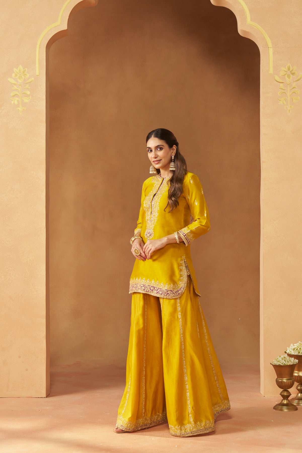 FADIYA MUSTARD KURTA WITH SHARARA AND DUPATTA
