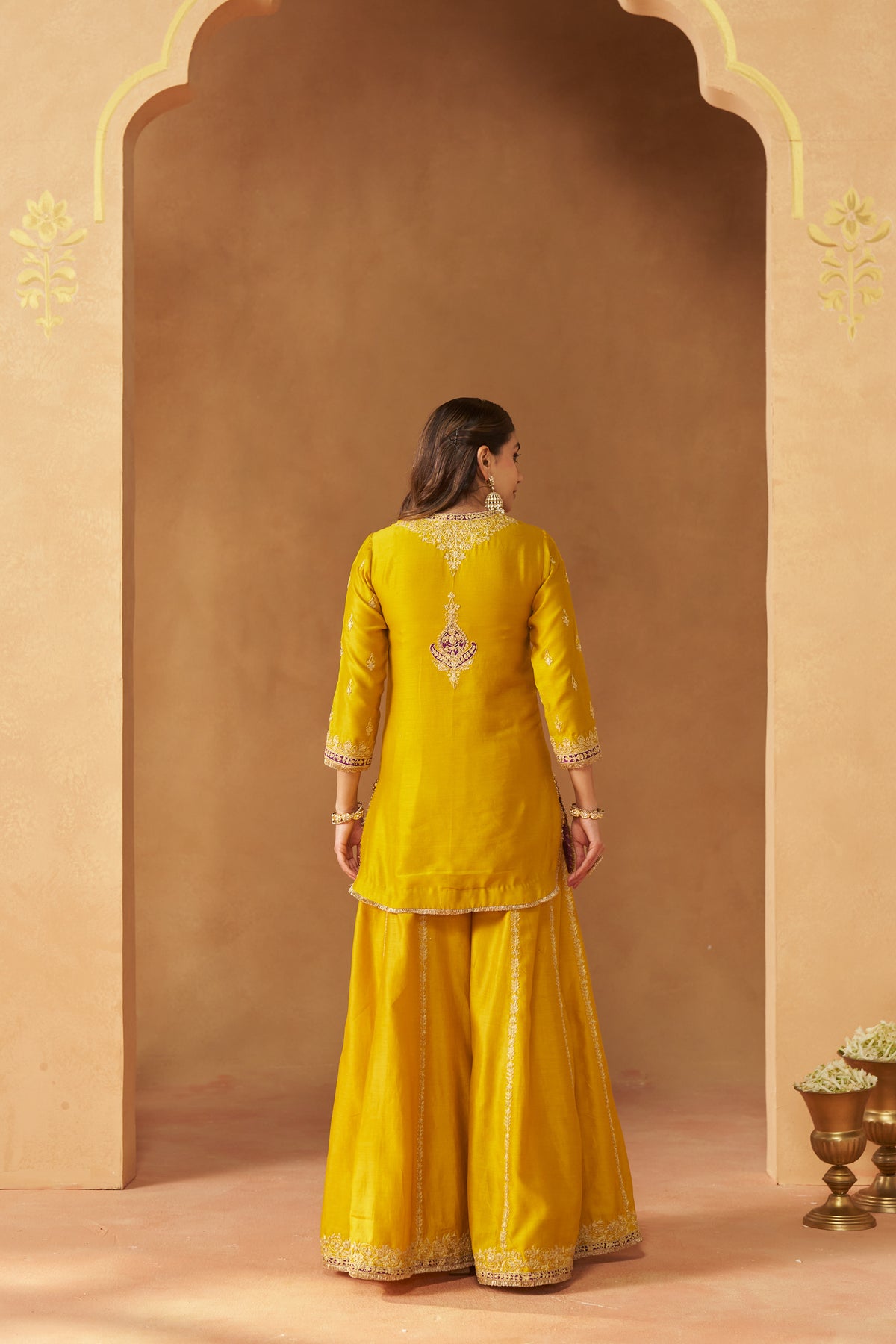 FADIYA MUSTARD KURTA WITH SHARARA AND DUPATTA