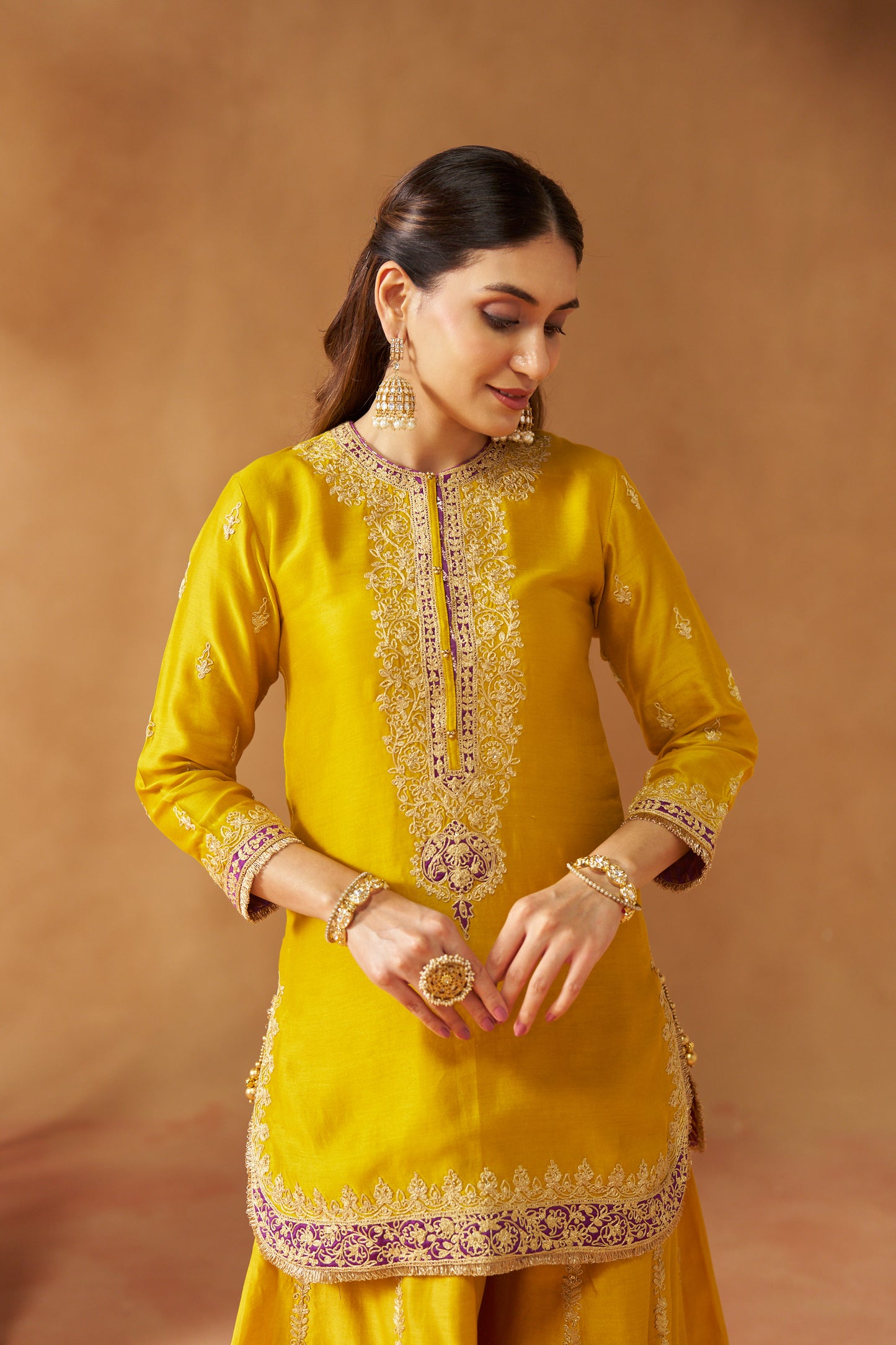 FADIYA MUSTARD KURTA WITH SHARARA AND DUPATTA