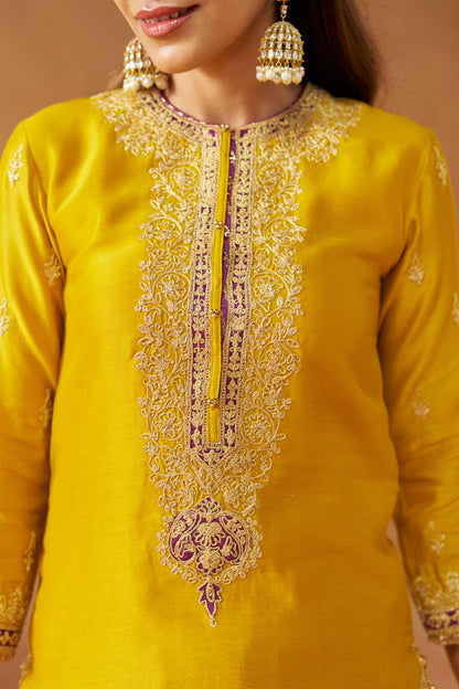 FADIYA MUSTARD KURTA WITH SHARARA AND DUPATTA
