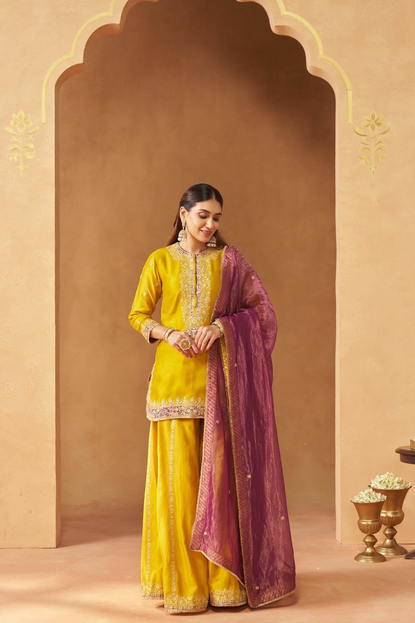 FADIYA MUSTARD KURTA WITH SHARARA AND DUPATTA