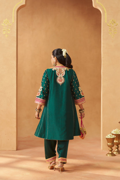 RIVA EMERALD GREEN CHAUGA WITH SALWAR AND DUPATTA