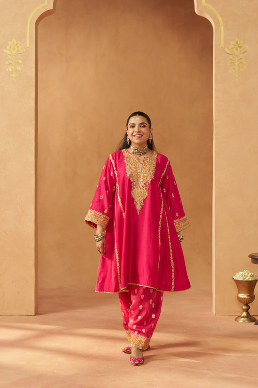 MAAHGUL HOTPINK KALIDAAR  CHAUGA WITH SALWAR WITH DUPATTA