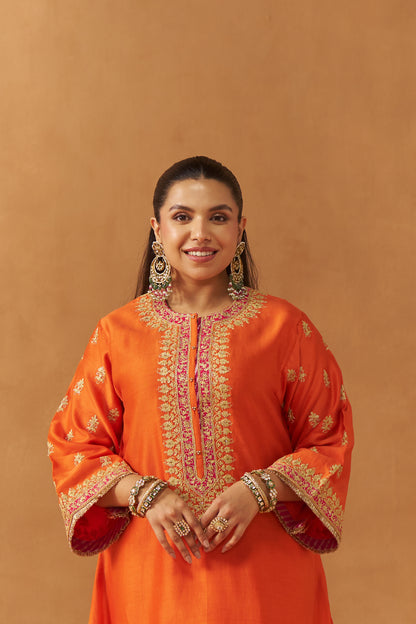 ZEENAL BURNT ORANGE A-LINE KAAFTAN WITH SALWAR WITH DUPATTA