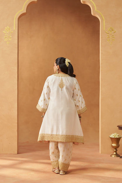 ZEENAL DAISY IVORY A-LINE KAAFTAN WITH SALWAR WITH DUPATTA