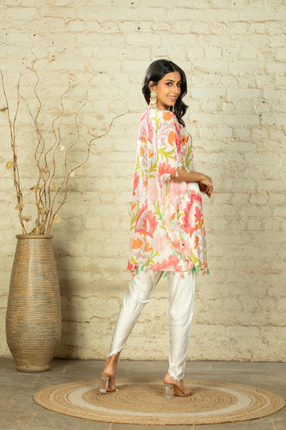 SIM BIG LOTUS IVORY SHORT KAFTAN & DHOTI