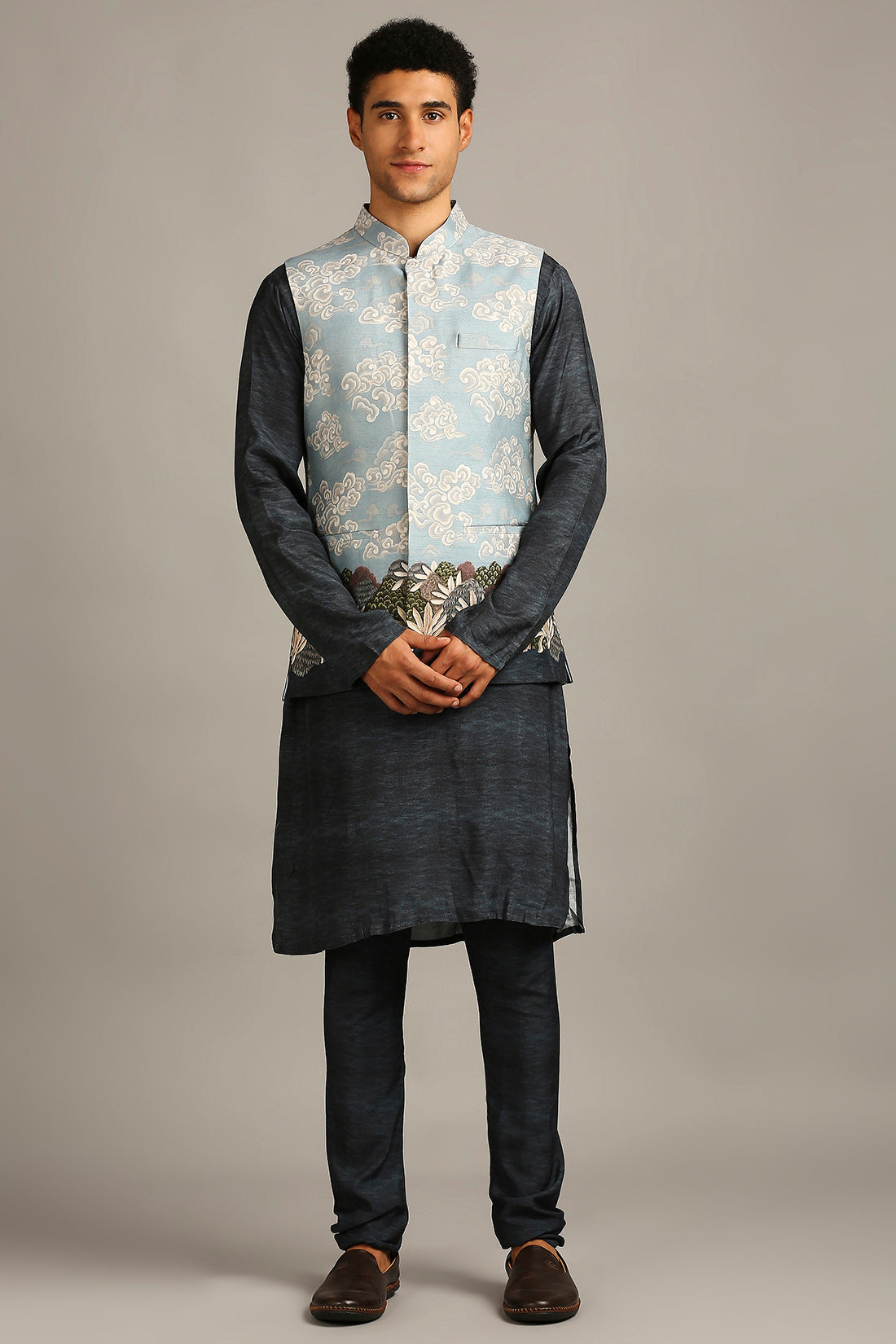 CLOUD PRINTED BUNDI WITH KURTA SET