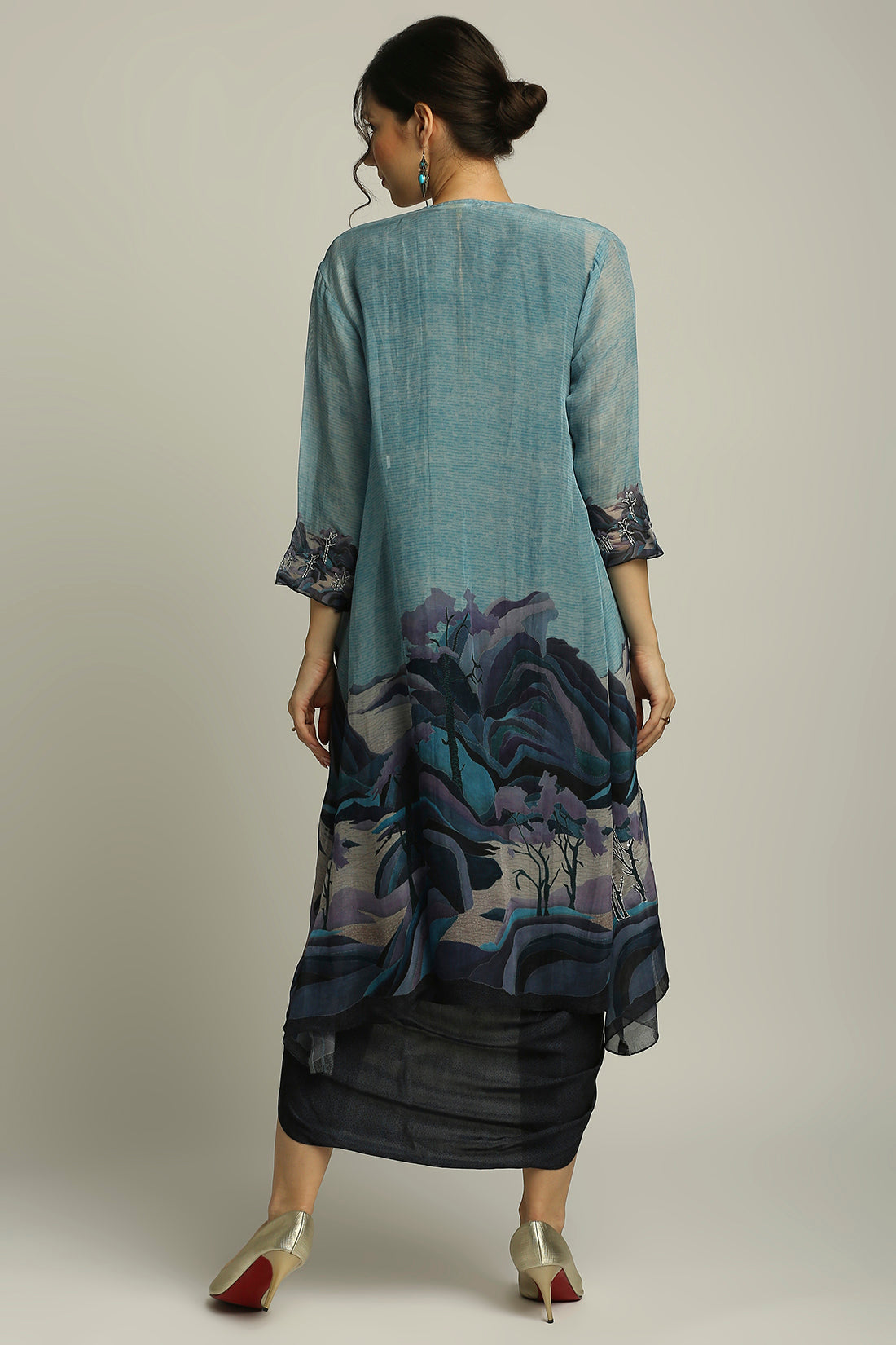 CONVERSATIONAL PRINTED DRAPE DRESS WITH JACKET