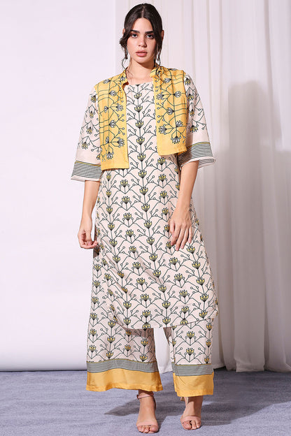 SUMMER FLORAL PRINTED KURTA SET WITH JACKET