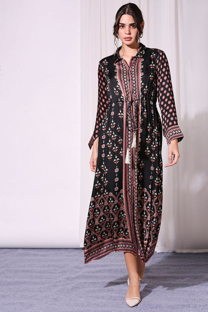 ETHNIC PRINTED DRESS WITH WAIST TIE UP