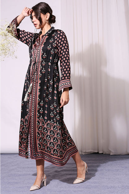 ETHNIC PRINTED DRESS WITH WAIST TIE UP