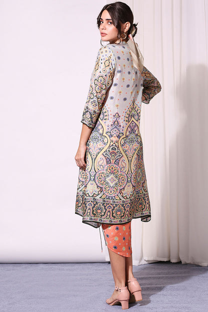 ETHNIC PASTEL PRINTED DRESS AND JACKET