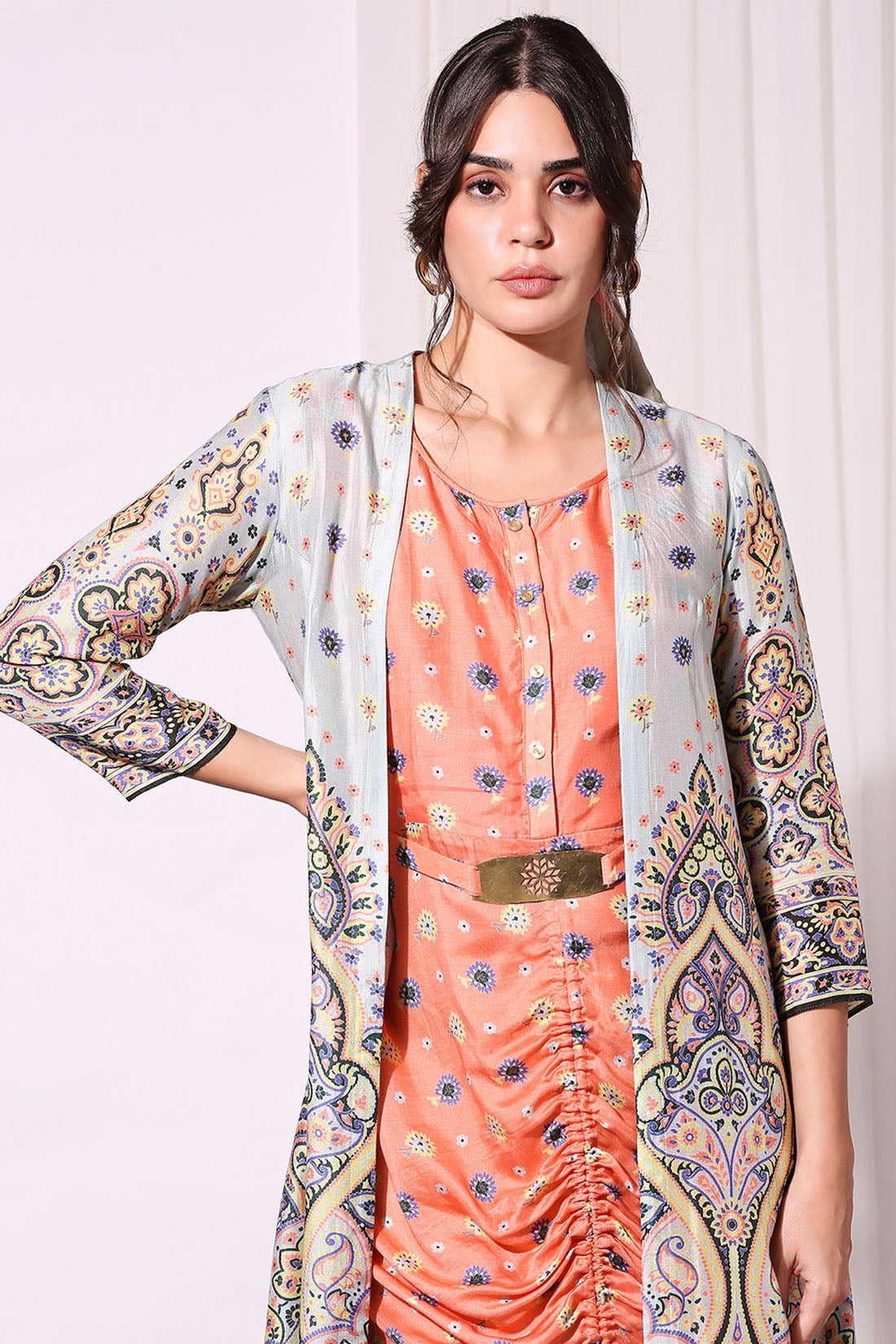 ETHNIC PASTEL PRINTED DRESS AND JACKET