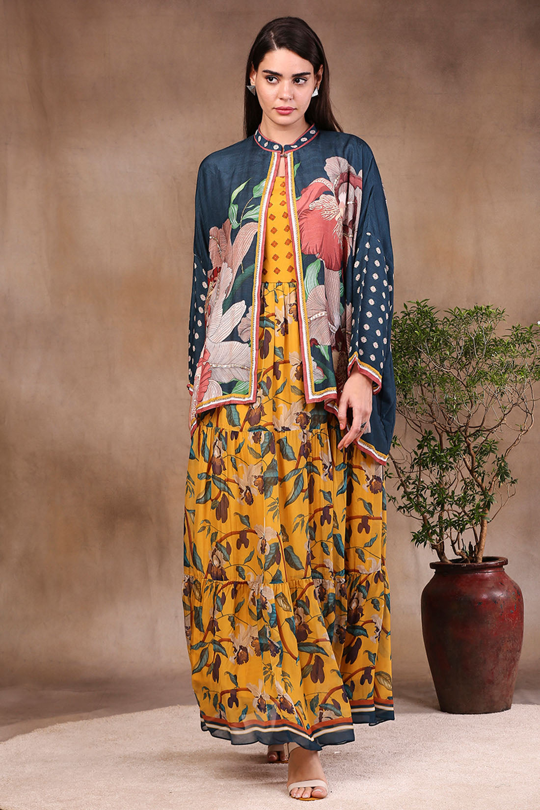 ORCHID BLOOM PRINTED LONG DRESS WITH JACKET