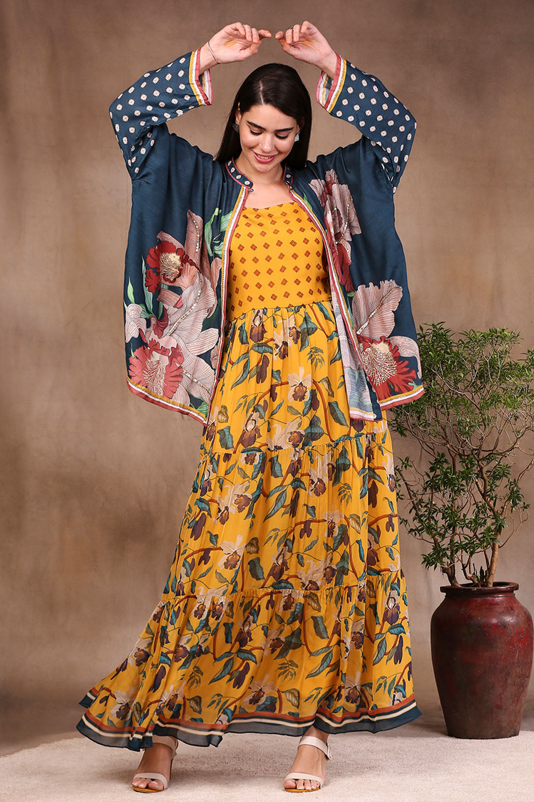 ORCHID BLOOM PRINTED LONG DRESS WITH JACKET