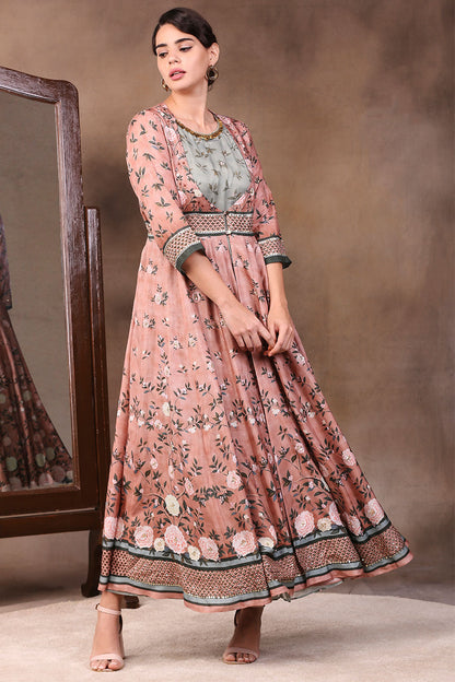 VINTAGE TRAILS PRINTED TWO LAYERED ANARKALI DRESS