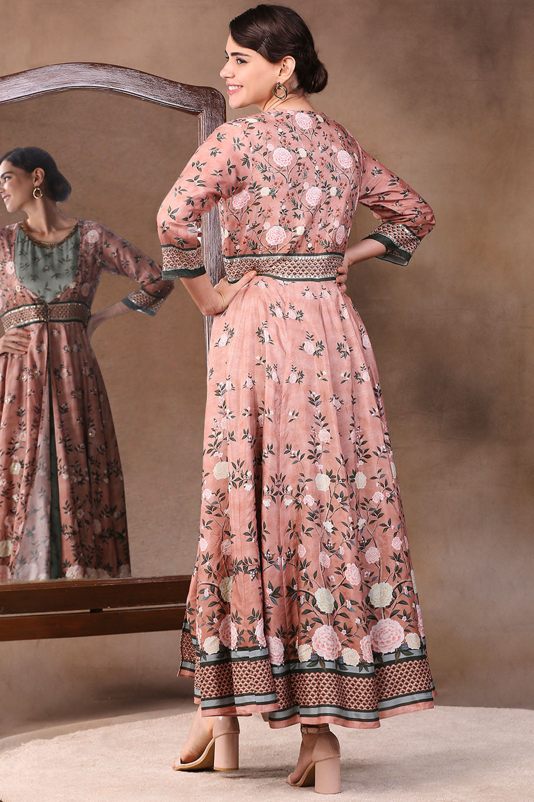 VINTAGE TRAILS PRINTED TWO LAYERED ANARKALI DRESS