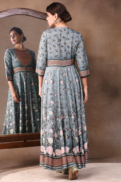 VINTAGE TRAILS PRINTED TWO LAYERED ANARKALI DRESS