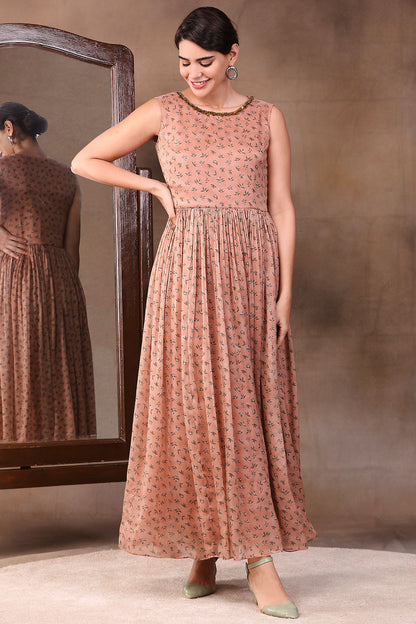 VINTAGE TRAILS PRINTED TWO LAYERED ANARKALI DRESS