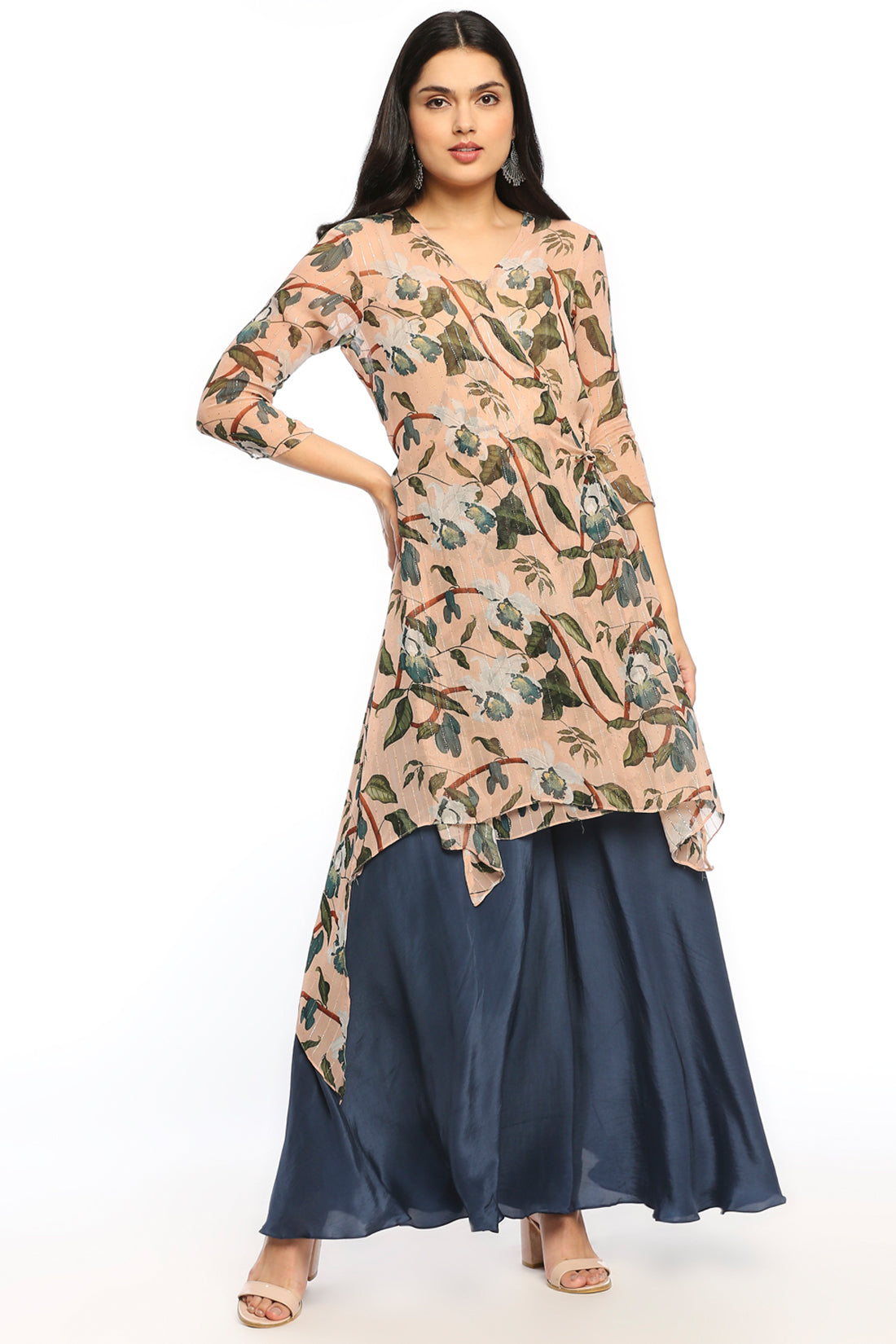 ORCHID BLOOM PRINTED ASYMMETRICAL KURTA WITH FLARED PANT