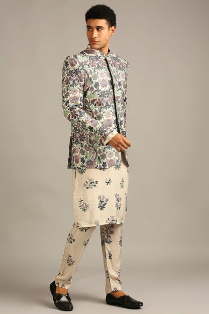 PASTEL FLORAL PRINTED JACKET WITH KURTA SET