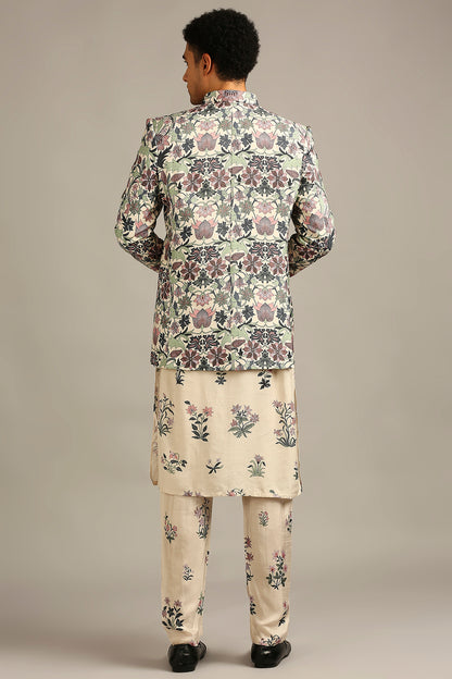 PASTEL FLORAL PRINTED JACKET WITH KURTA SET