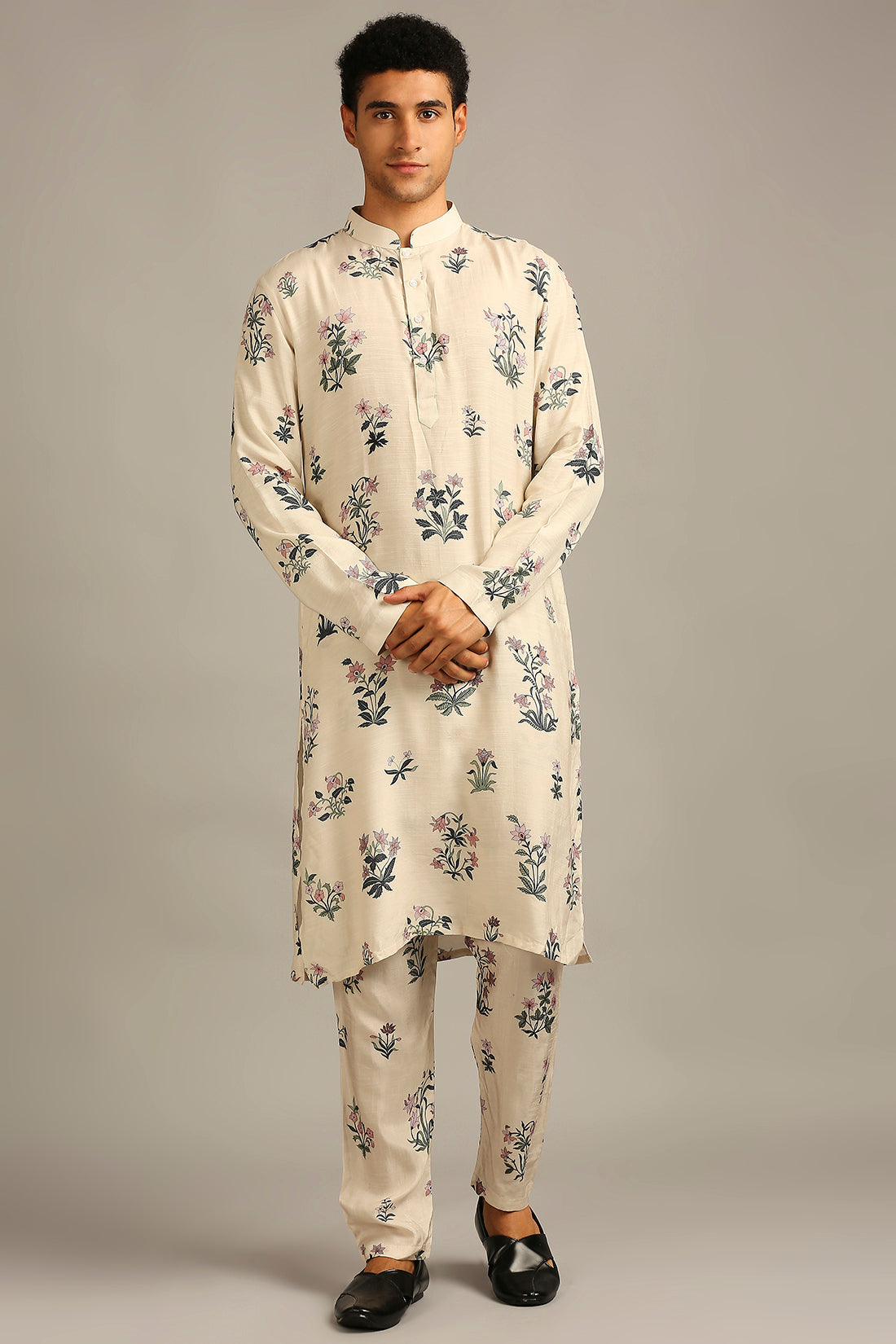 PASTEL FLORAL PRINTED JACKET WITH KURTA SET