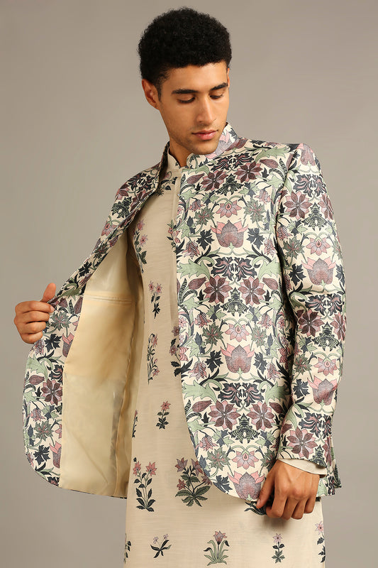 PASTEL FLORAL PRINTED JACKET WITH KURTA SET