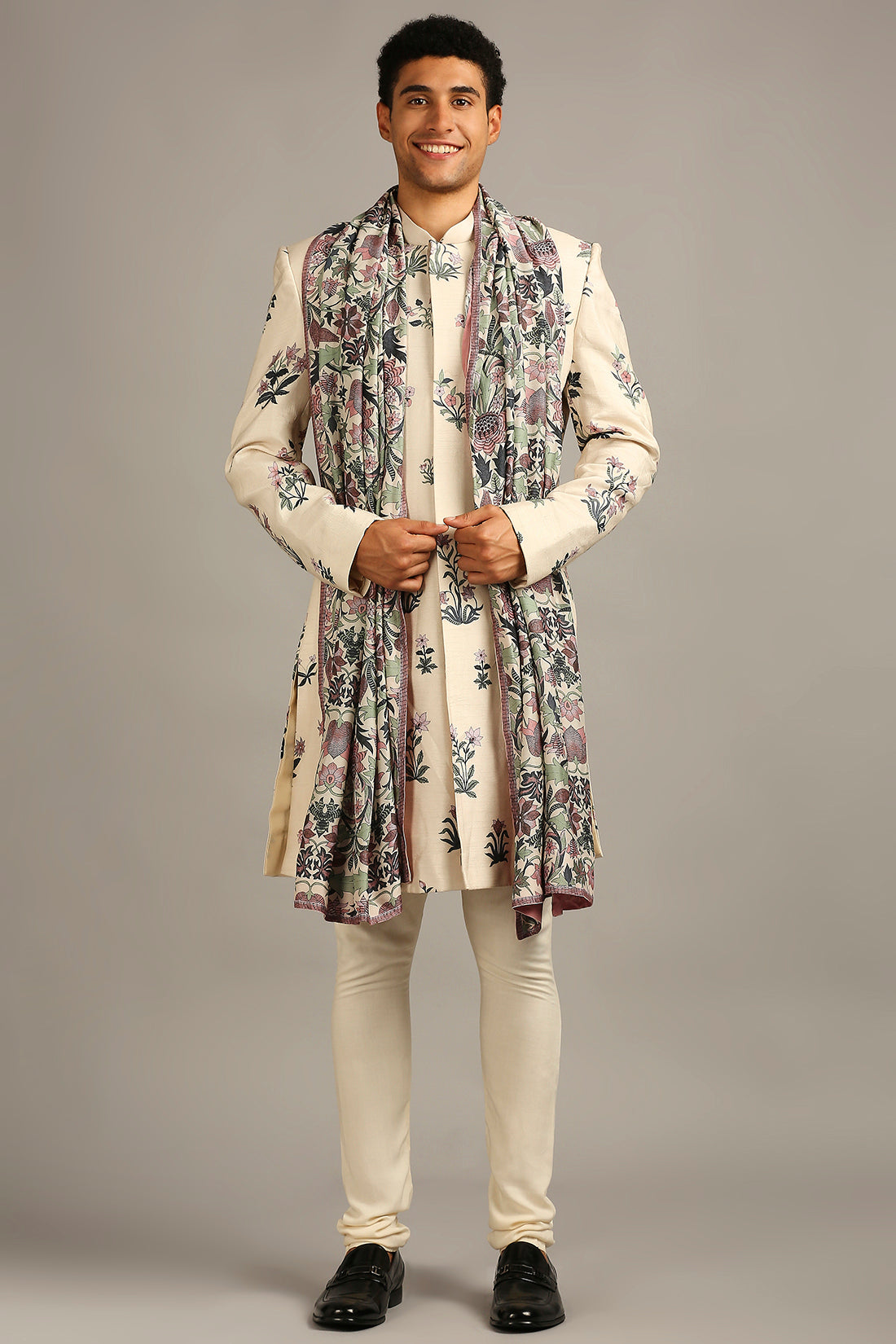 PASTEL FLORAL PRINTED SHERWANI SET