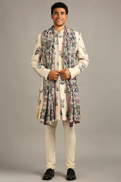 PASTEL FLORAL PRINTED SHERWANI SET