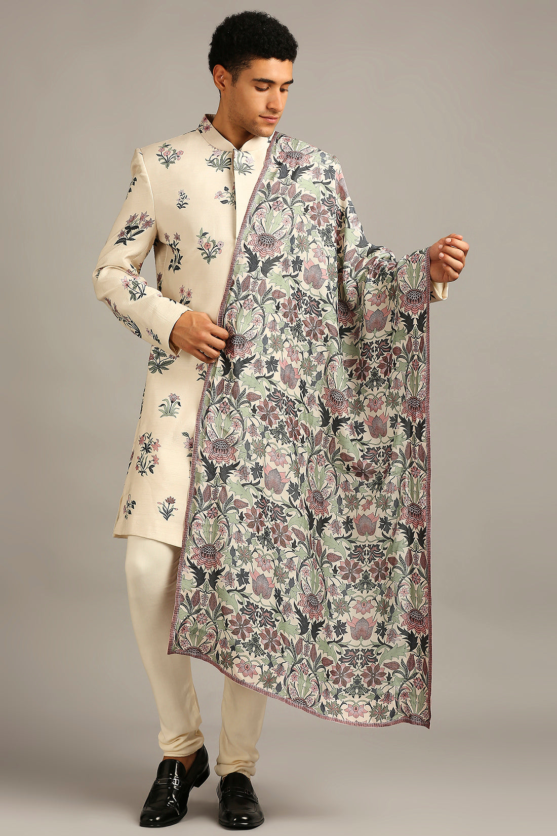 PASTEL FLORAL PRINTED SHERWANI SET