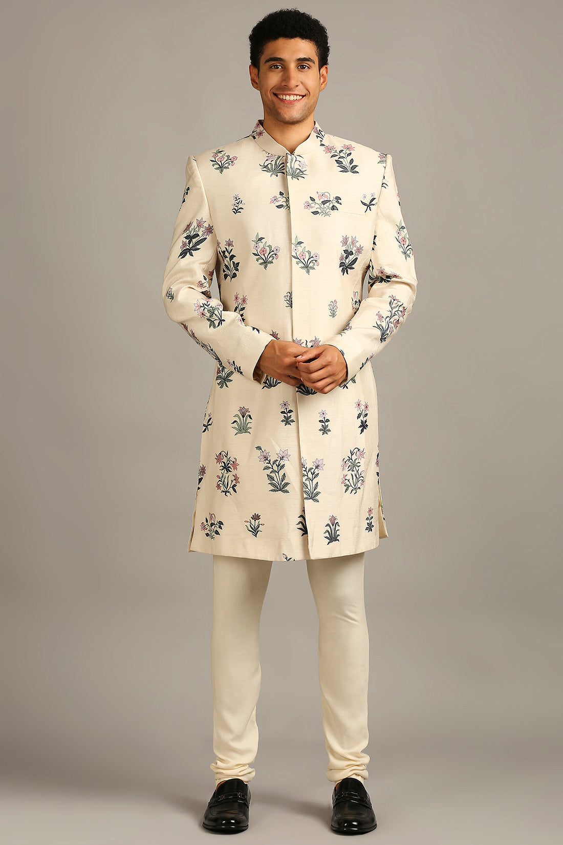 PASTEL FLORAL PRINTED SHERWANI SET