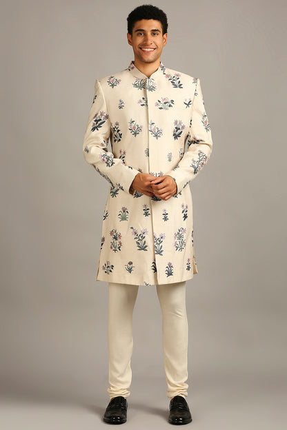 PASTEL FLORAL PRINTED SHERWANI SET