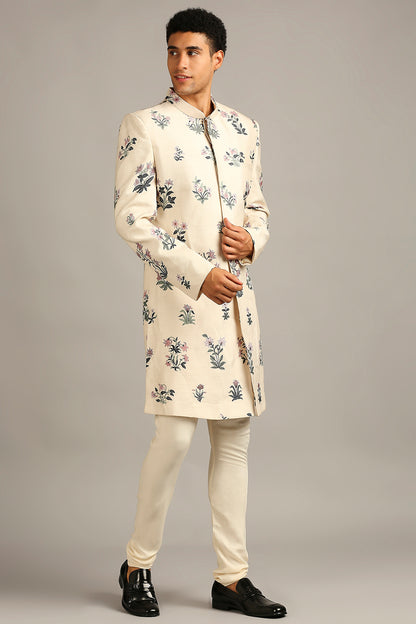 PASTEL FLORAL PRINTED SHERWANI SET