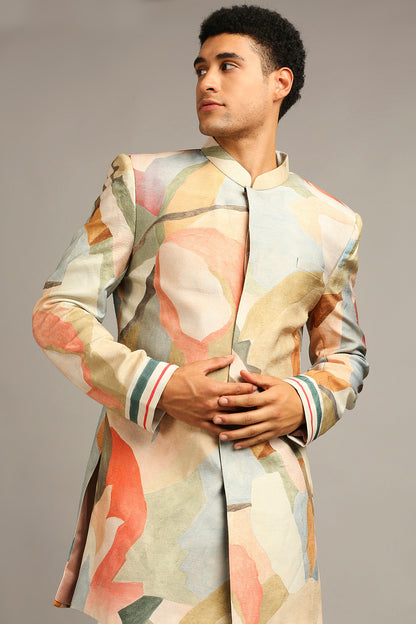 CONVERSATIONAL PRINTED SHERWANI SET